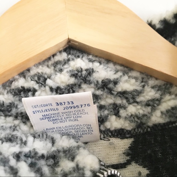 Vintage 90s Nordic Fair Isle Pullover Fleece Zip Jacket Deep Pile Tree Deer - Picture 8 of 9